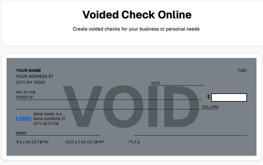 UBS Bank voided check example