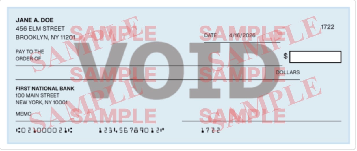 Watermarked sample of a voided check